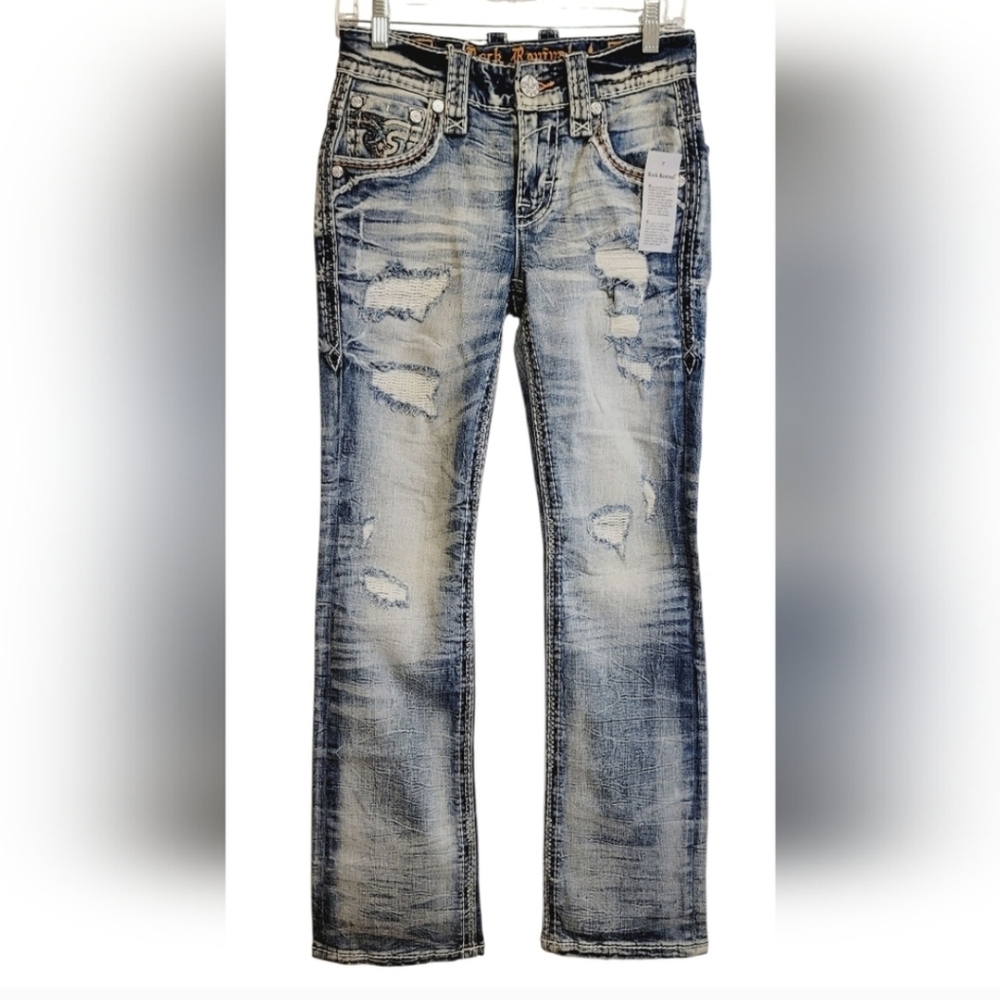 Rock Revival Fincher Slim Bootcut Stretch Jeans with Distressed Details NWT
